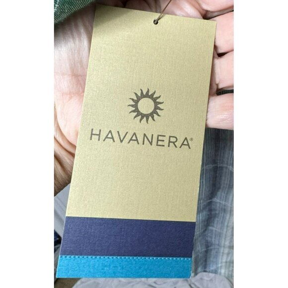 NWT Havanera Mens Green & Blue Plaid Short Sleeve Linen Blend Size M - Picture 5 of 11